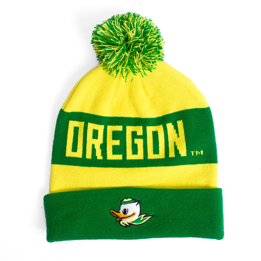Green Yellow Nike Peak Acrylic Cuff Pom 24 Fighting Duck Oregon Beanie